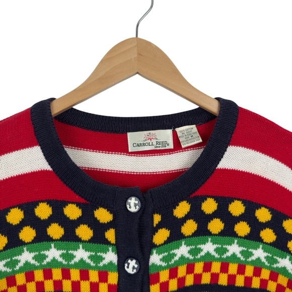 Carroll Reed Women's M Nautical Knit Cardigan Button Up Cotton Colorful 90's - Picture 3 of 16